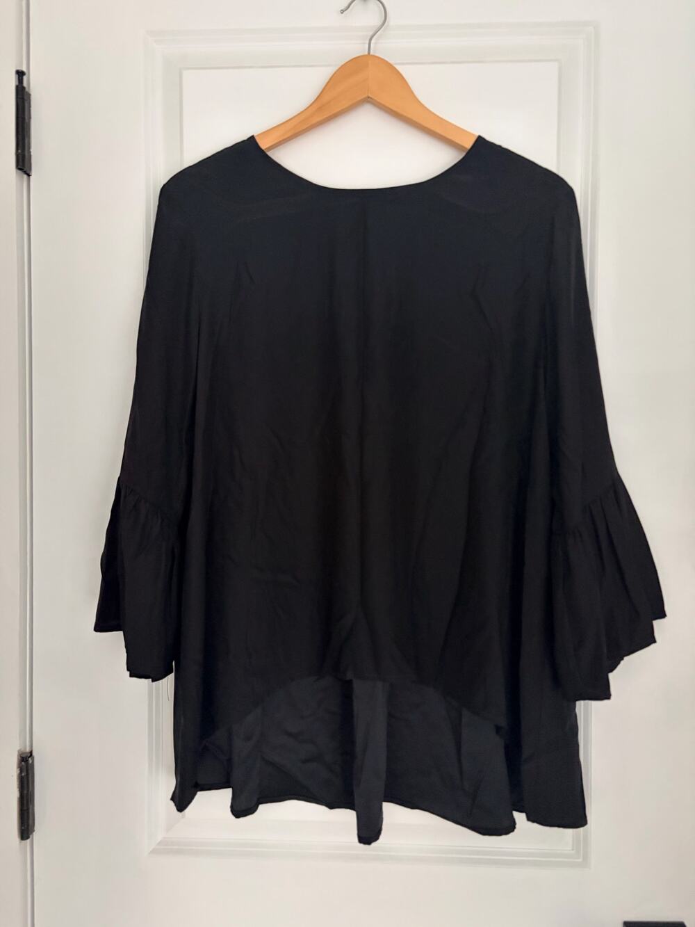 LaRoque Silk Ivy Top Black One Size Boho Ruffle Sleeve